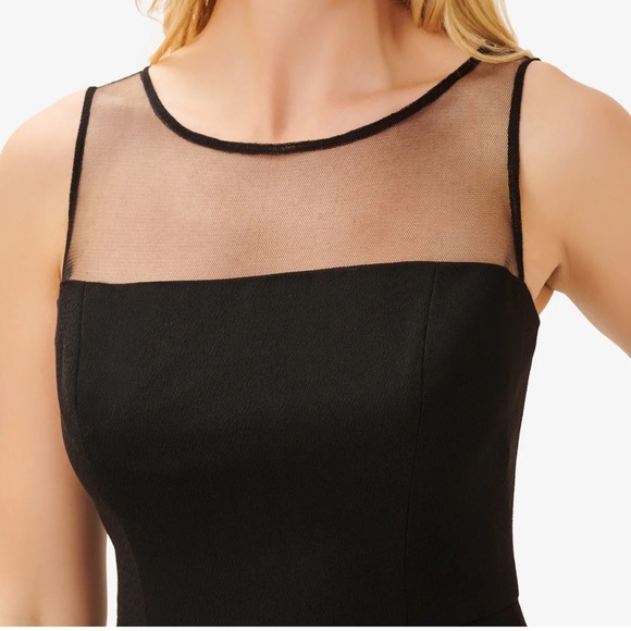 ADRIANNA PAPELL CREPE AND MESH ILLUSION MIDI FIT-FLARE COCKTAIL DRESS IN BLACK - Picture 5 of 13